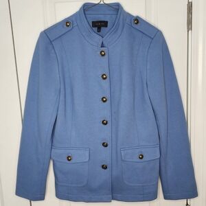 Talbots Blue Military Style Jacket Women's Size 10 Button Front Cotton Blend
